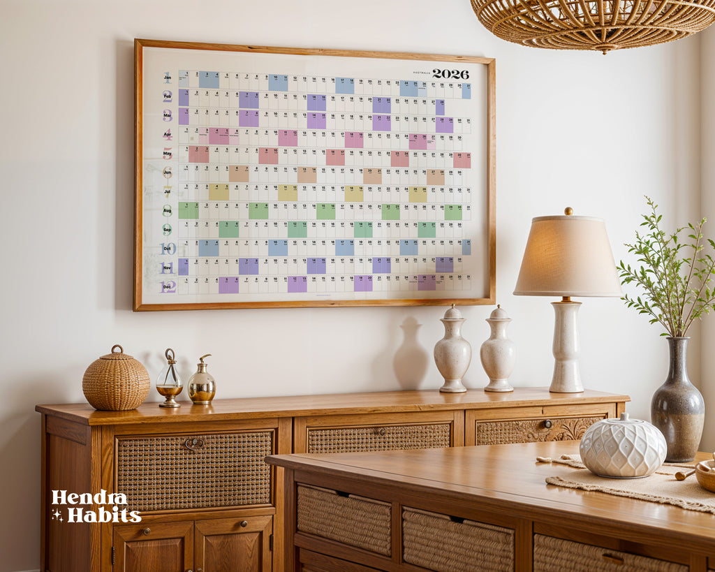 2026 Australian Wall Planner, Public Holidays, Colourful - A0, A1, or A2