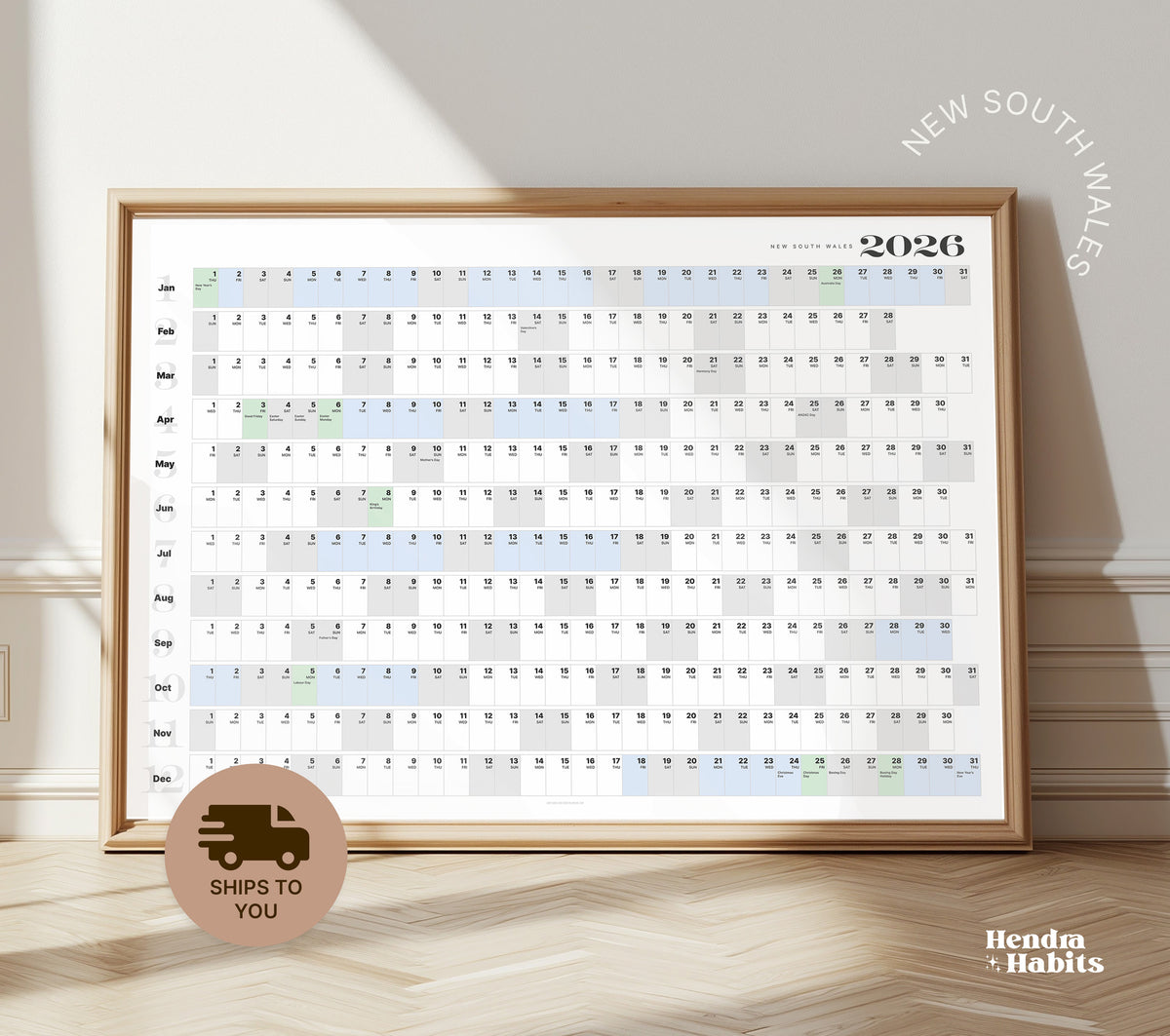 2026 Wall Planner with School Holidays A2 Laminated QLD, NSW, VIC image 1