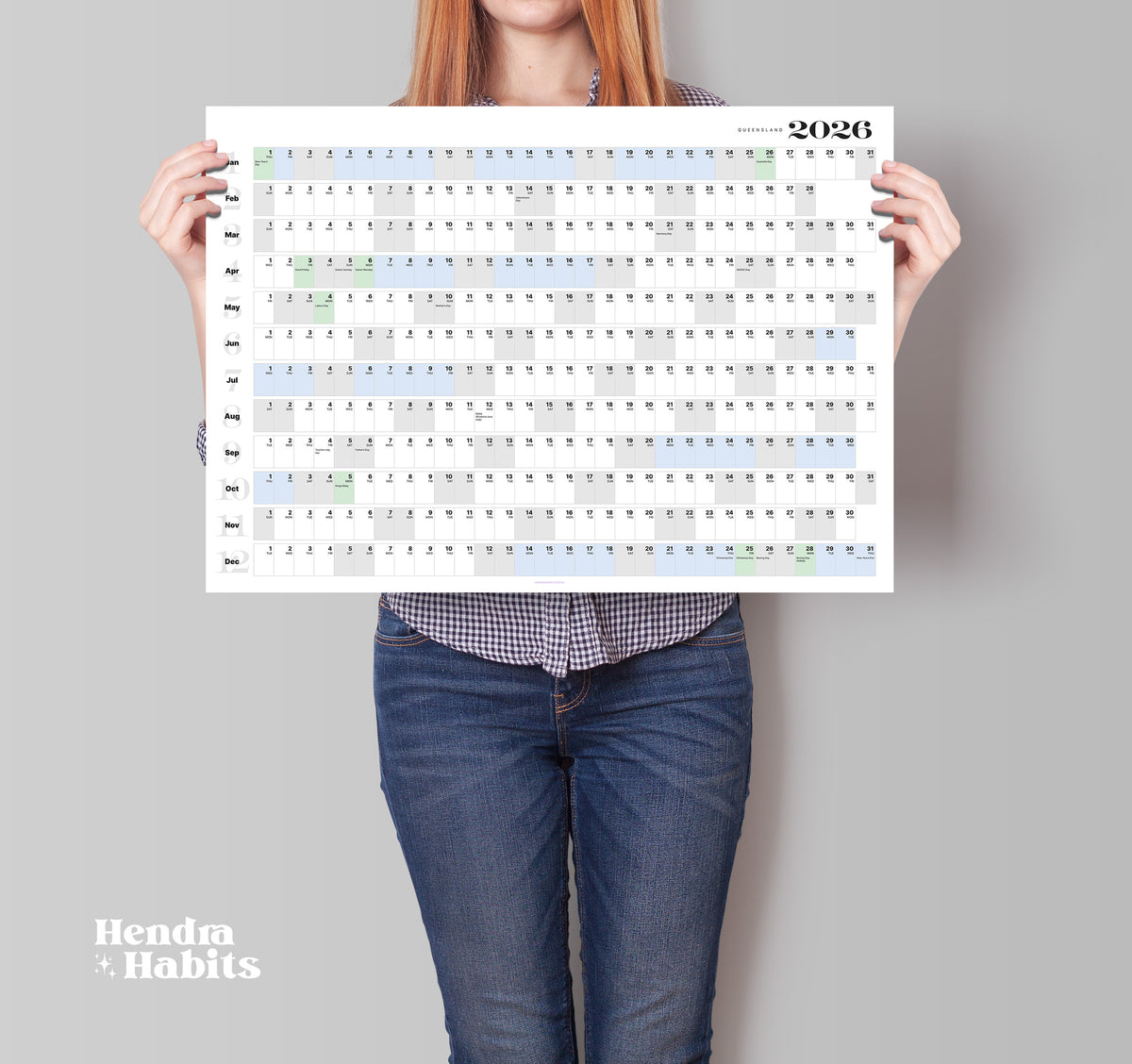 2026 VICTORIA Wall Planner with School Holidays A0/A1/A2 Matte