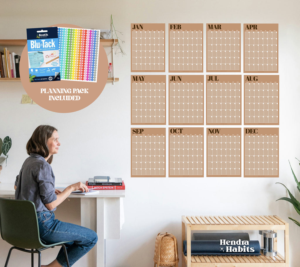 Monthly Wall Planner Pack A3 | 12 month Calendar - Manly