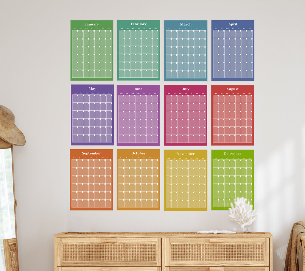 A3 monthly wall planner x 12 Colourful.