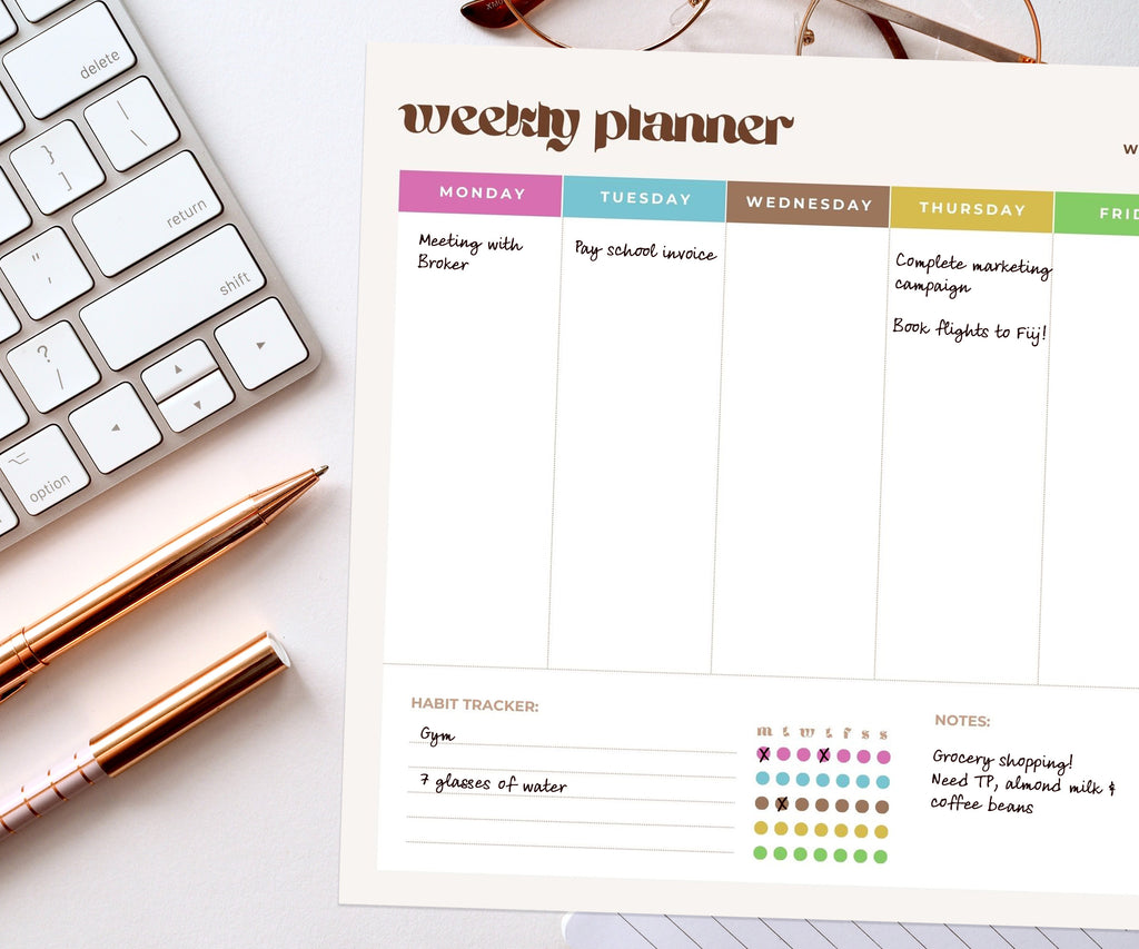 weekly planner notepad A4