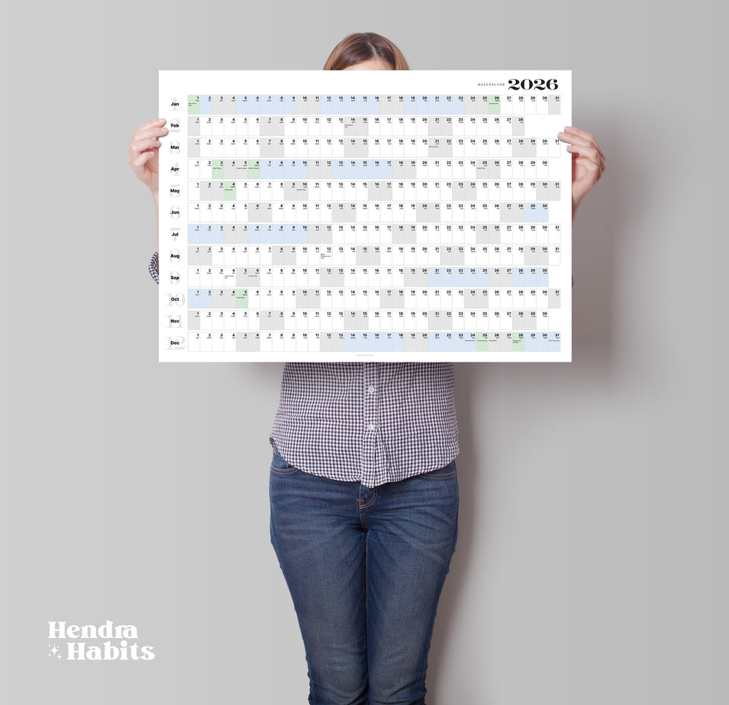 2026 QUEENSLAND Wall Planner with School Holidays A1/A2 Matte image 1