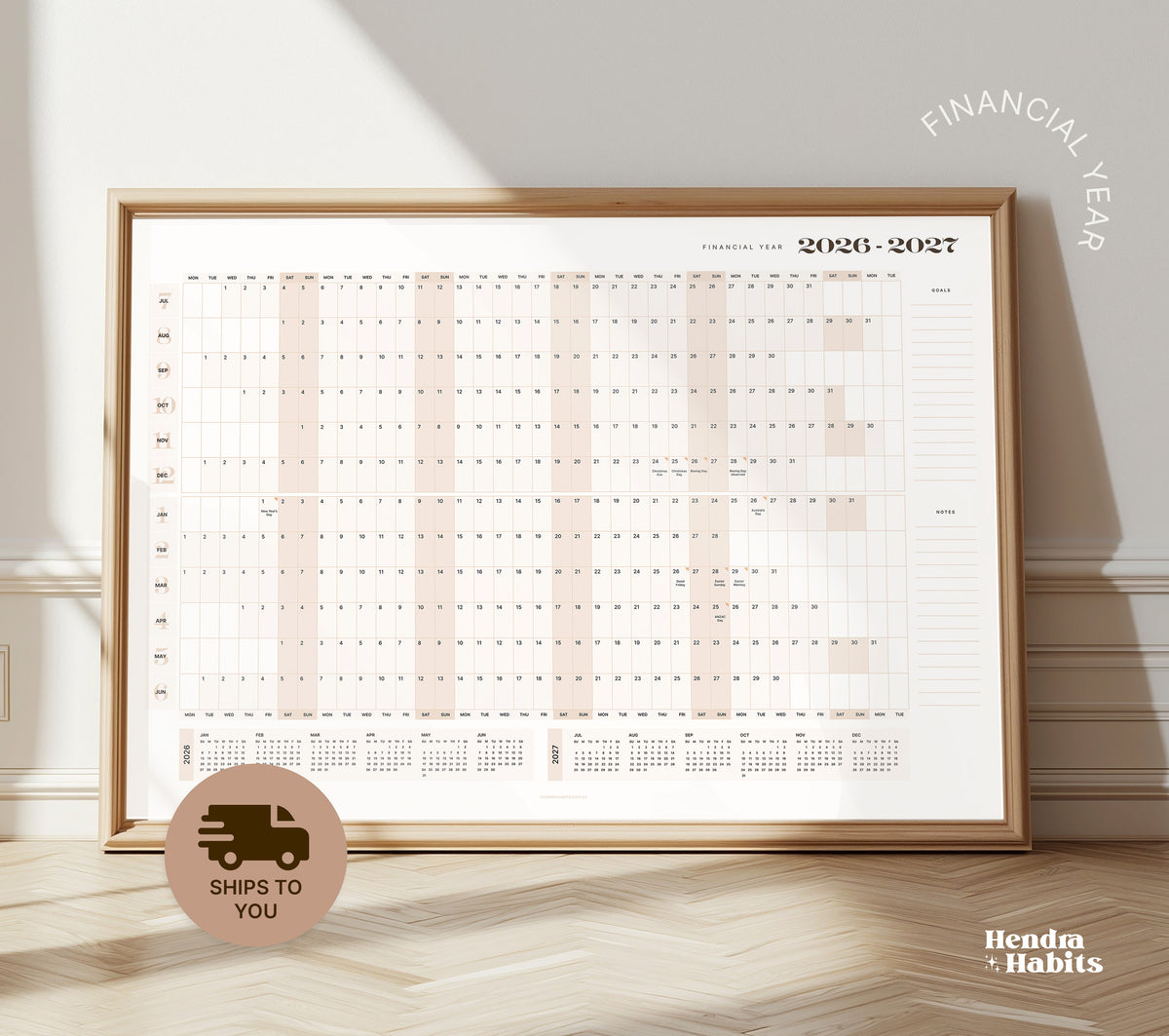 Australian 2026-2027 Financial Year Wall Planner.