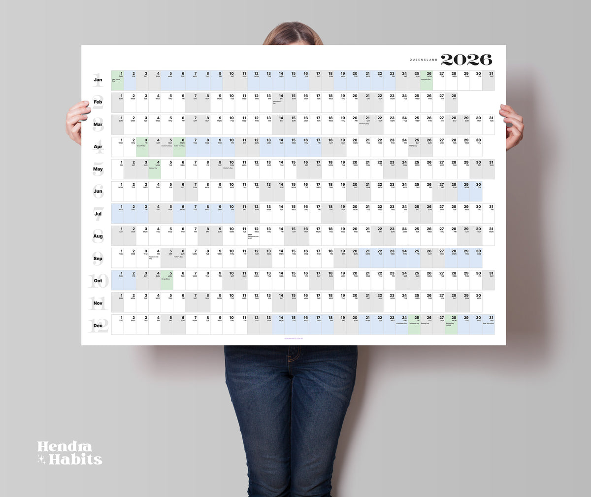 2026 VICTORIA Wall Planner with School Holidays A0/A1/A2 Matte