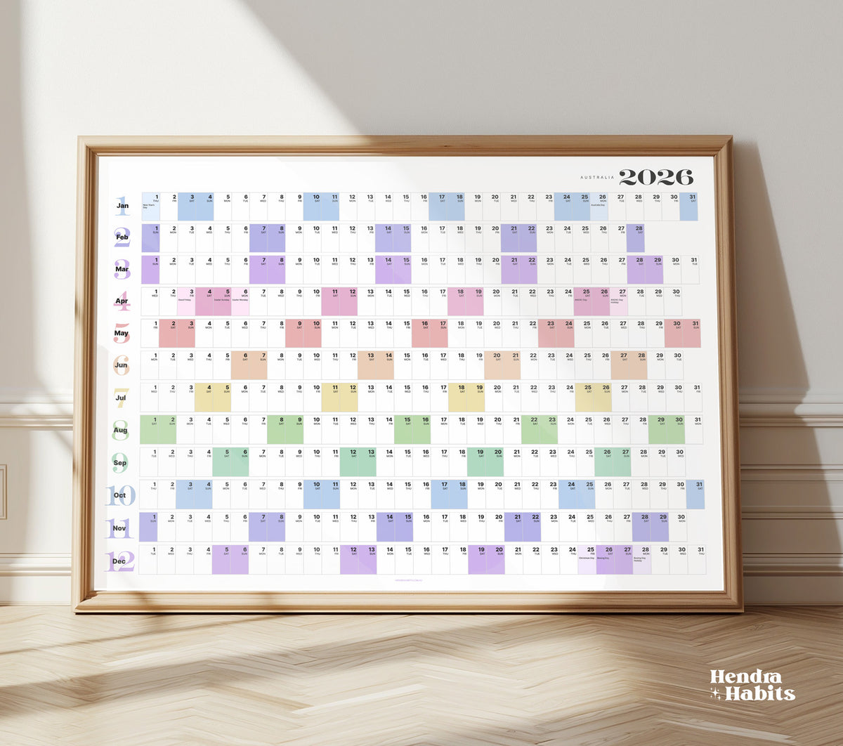 2026 Australian Wall Planner, Public Holidays, Colourful - A0, A1, or A2