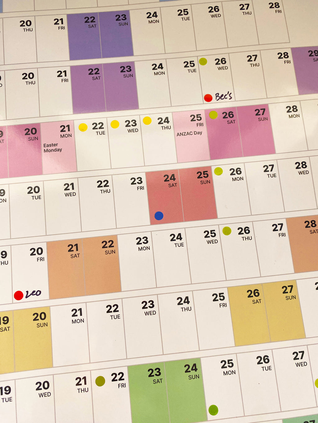 2026 Wall Planner Australian Public Holidays | Colourful - A1 Gloss