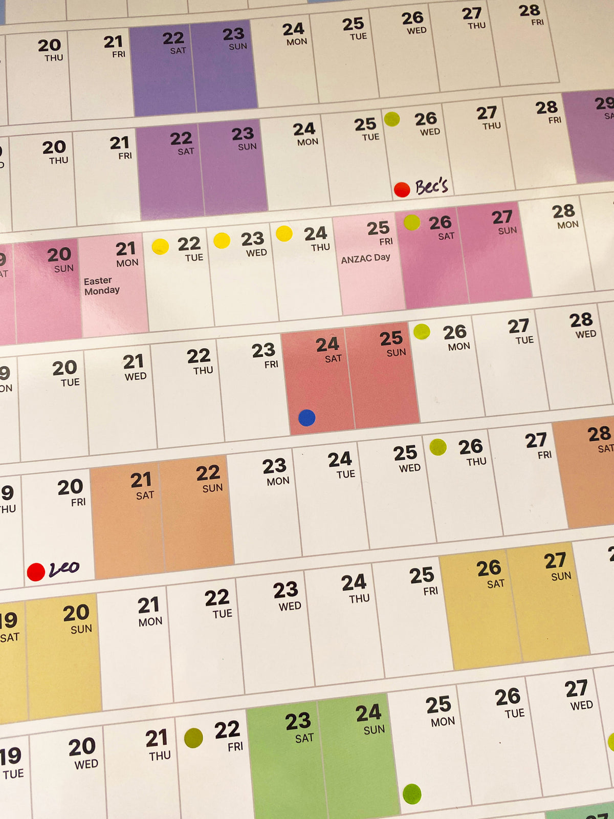 2026 Wall Planner Australian Public Holidays | Colourful - A1 Gloss